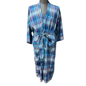 Bill Blass Menswear Vintage Lightweight Plaid Robe One Size Blue Teal Retro Y2K